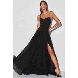 Lulus Cause for Commotion Black Pleated Bustier Maxi Dress M Fairy Goth Witchy
